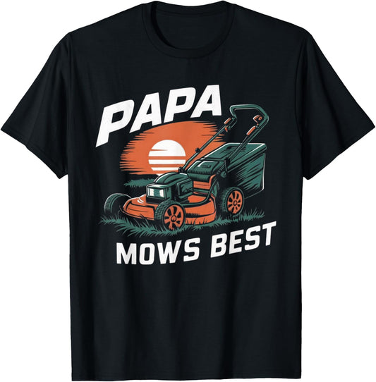 Papa Mows Best Funny Lawn Mower Dad Grandpa T-Shirt - T-Shirt | Black
