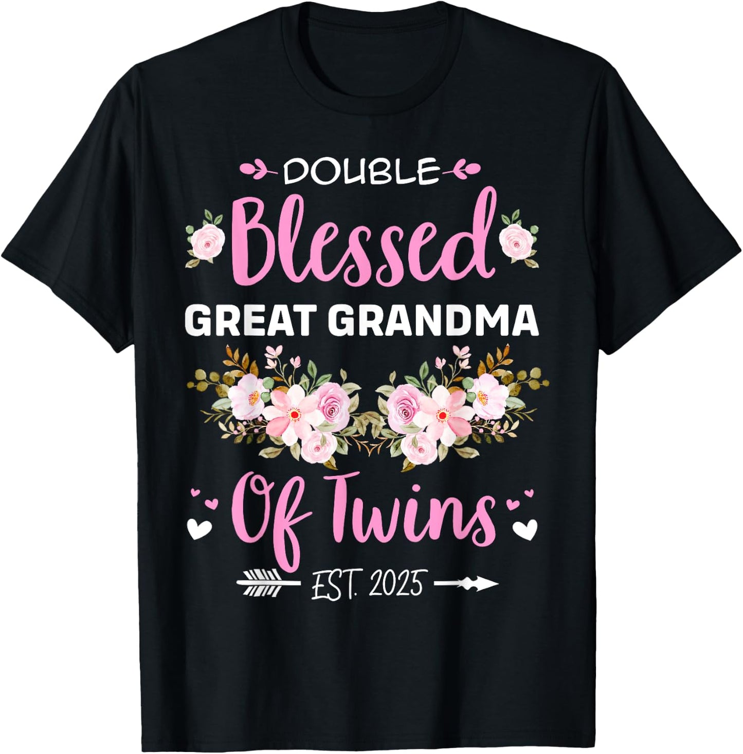 Double Blessed Great Grandma Of Twins Baby Reveal T-Shirt - T-Shirt | Black