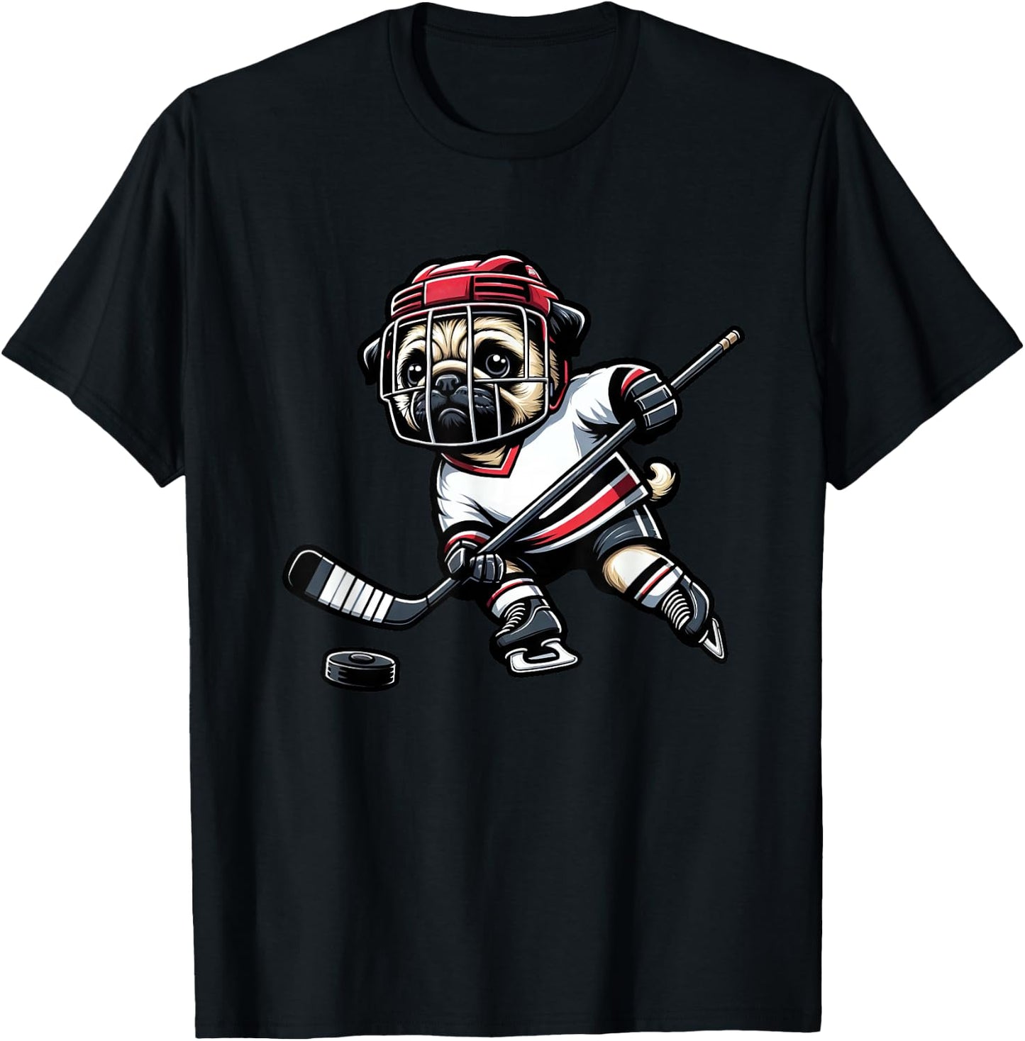 Cute Pug Hockey Player Dog Women Girls Kids T-Shirt - T-Shirt | Black