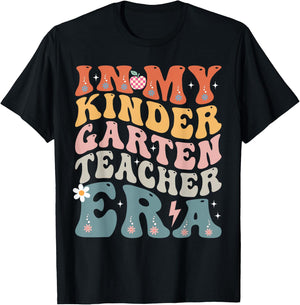 In My Kindergarten Teacher Era Groovy Back To School Kinder Women Girls Kids T-Shirt - T-Shirt | Black