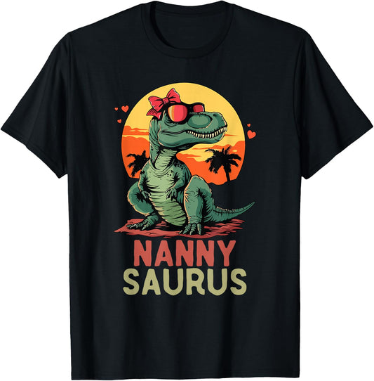NannySaurus Dino Dinosaur Nanny-Saurus T-Rex Funny Trex T-Shirt - T-Shirt | Black