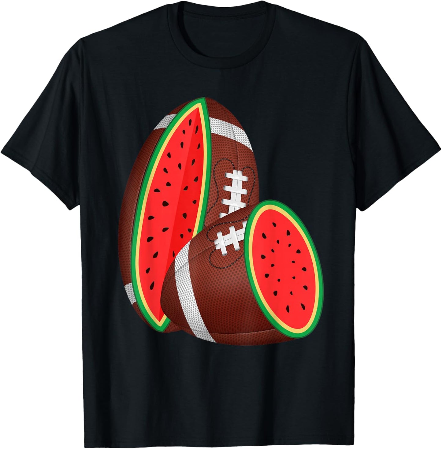 Funny Watermelon Football Ball Tropical Melon Summer Vibes Men Women Kids T-Shirt - T-Shirt | Black