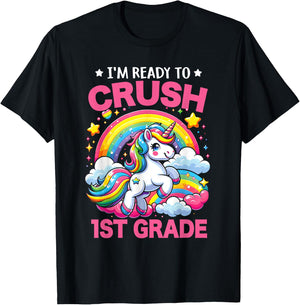 I'm Ready To Crush 1st Grade Unicorn Back To School Girls T-Shirt - T-Shirt | Black