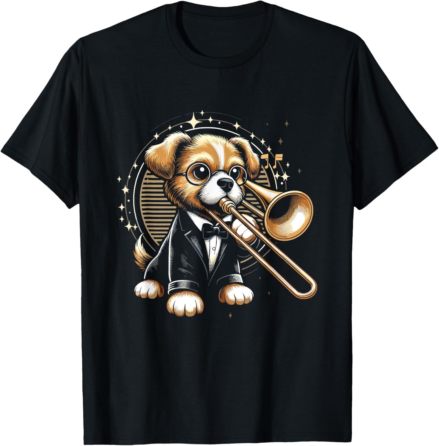 Dog Trombone Player T-Shirt - T-Shirt | Black