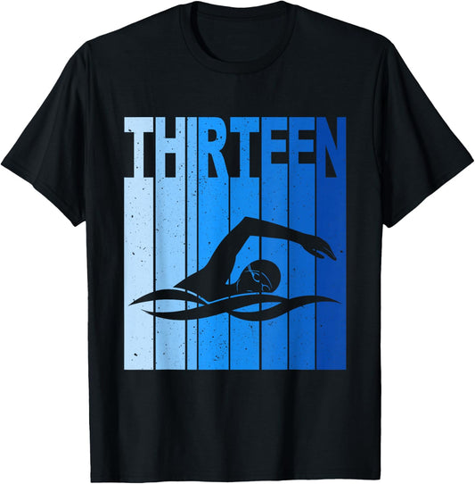 13th Birthday Swimming 13 Year Old Birthday Swimmer T-Shirt - T-Shirt | Black
