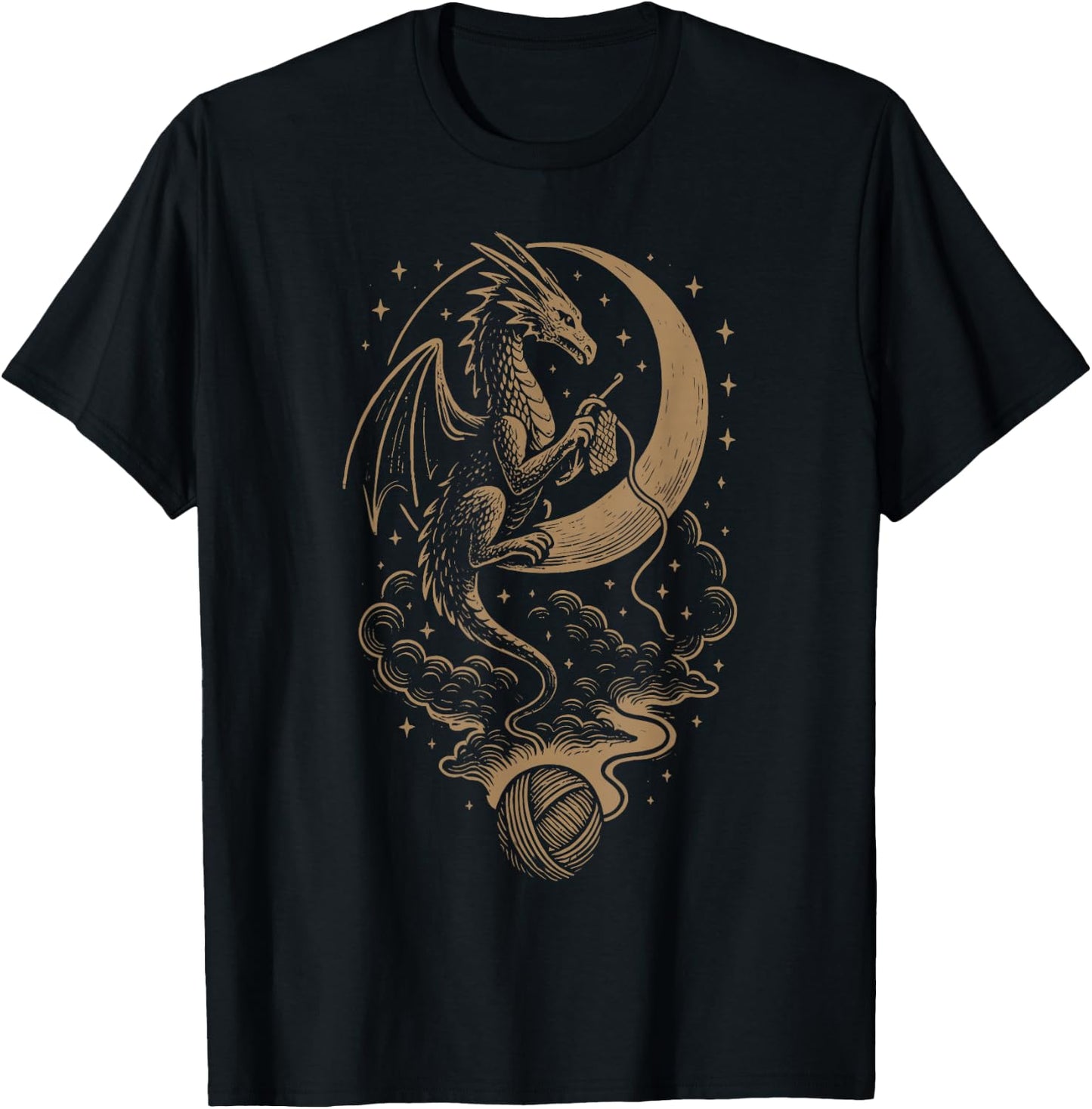 Dragon Moon Crocheting Mystical Astrology Crochet Knitting T-Shirt - T-Shirt | Black