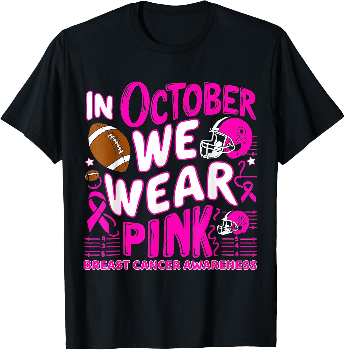 In October We Wear Pink Breast Cancer Football Halloween T-Shirt - T-Shirt | Black
