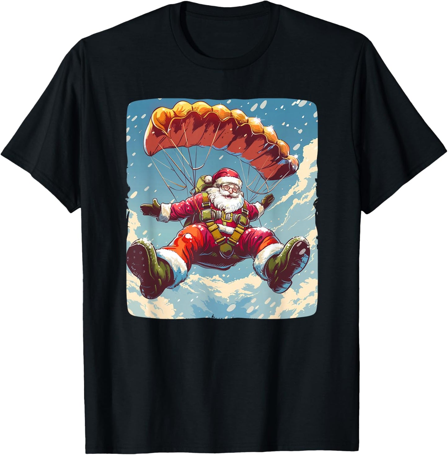 Cool Skydive Christmas with this Parachute Santa Costume T-Shirt - T-Shirt | Black