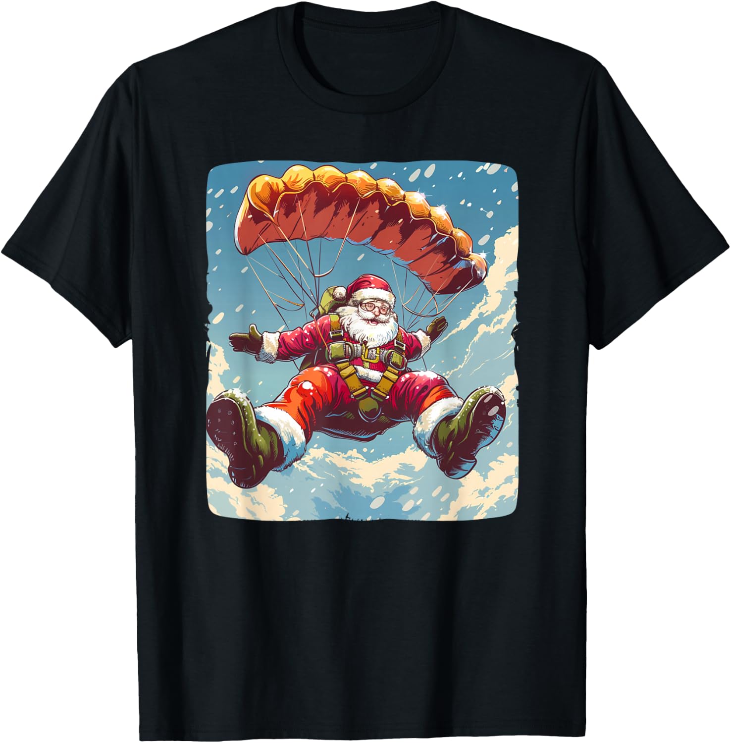 Cool Skydive Christmas with this Parachute Santa Costume T-Shirt - T-Shirt | Black