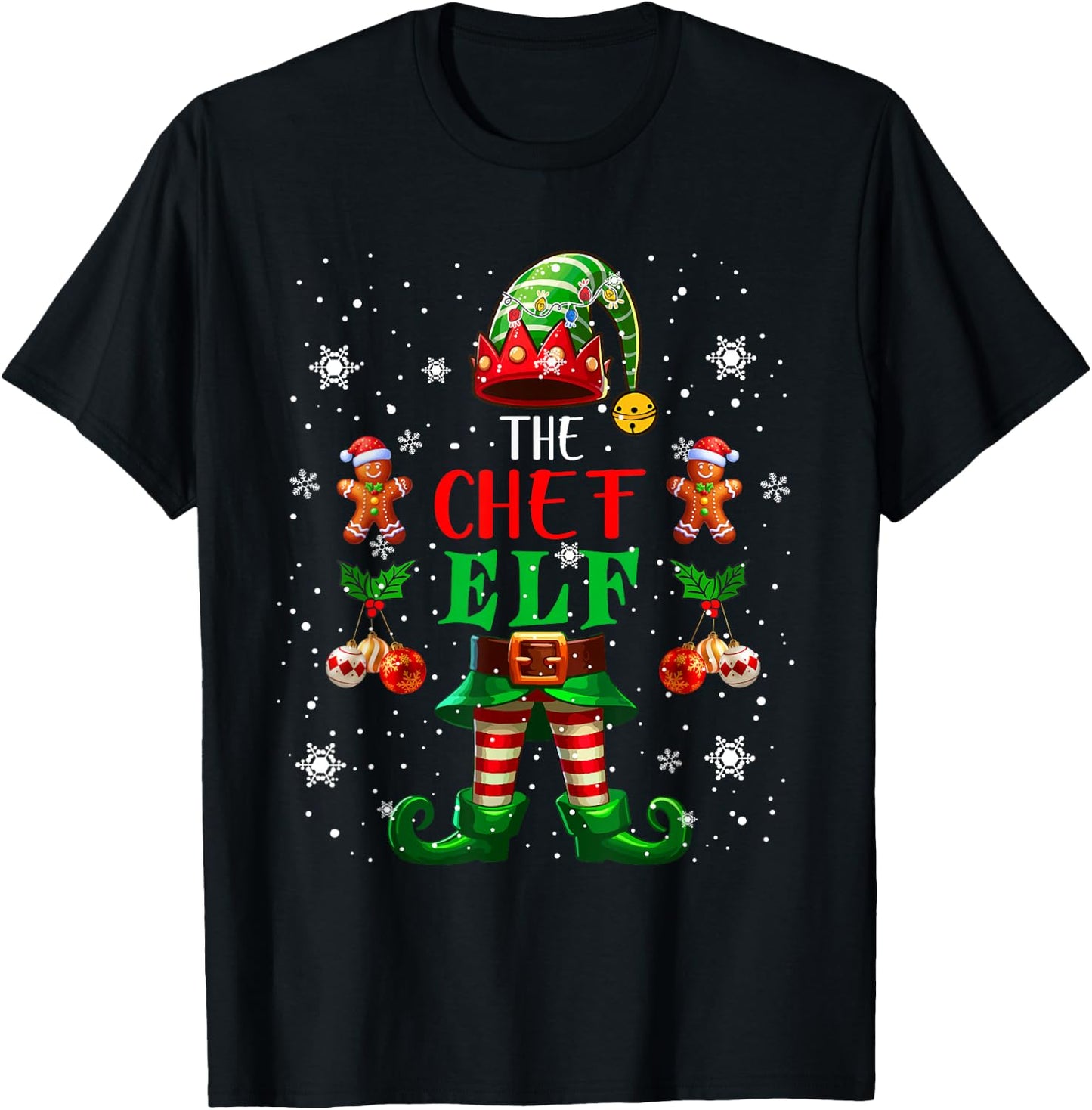 The Chef Elf Christmas Lights Costume Job Team Lover T-Shirt - T-Shirt | Black