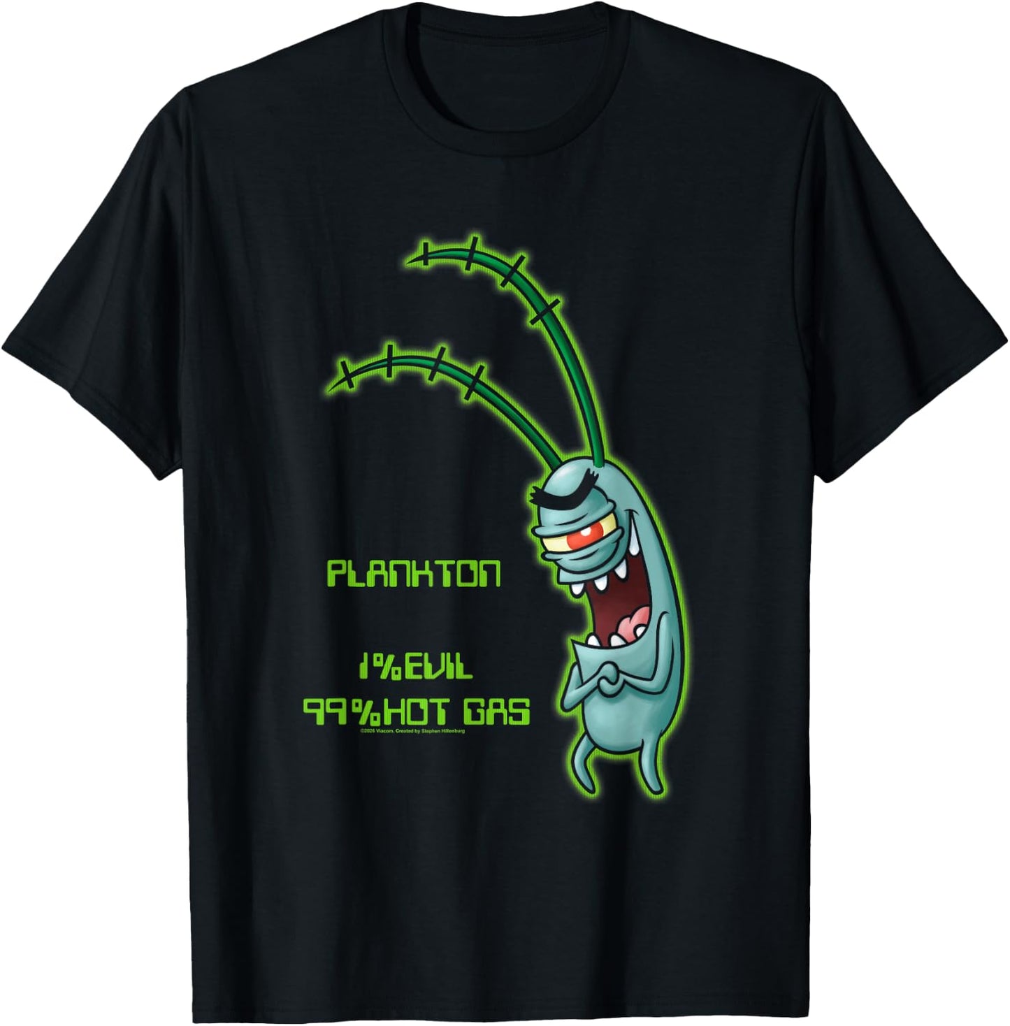Spongebob Squarepants Plankton Evil Hot Gas Funny Cartoon T-Shirt - T-Shirt | Black