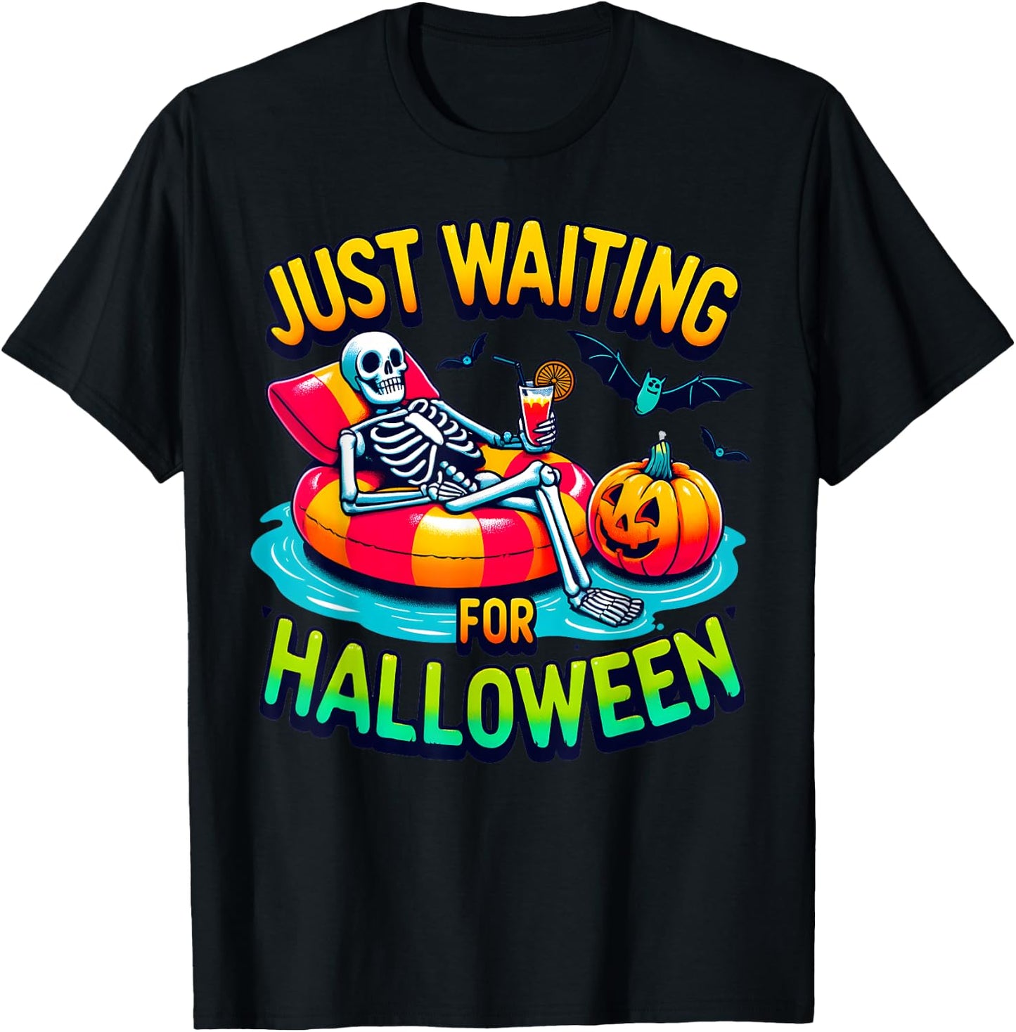 Just Waiting for Halloween Spooky Skeleton Summer Halloween Men Women T-Shirt - T-Shirt | Black