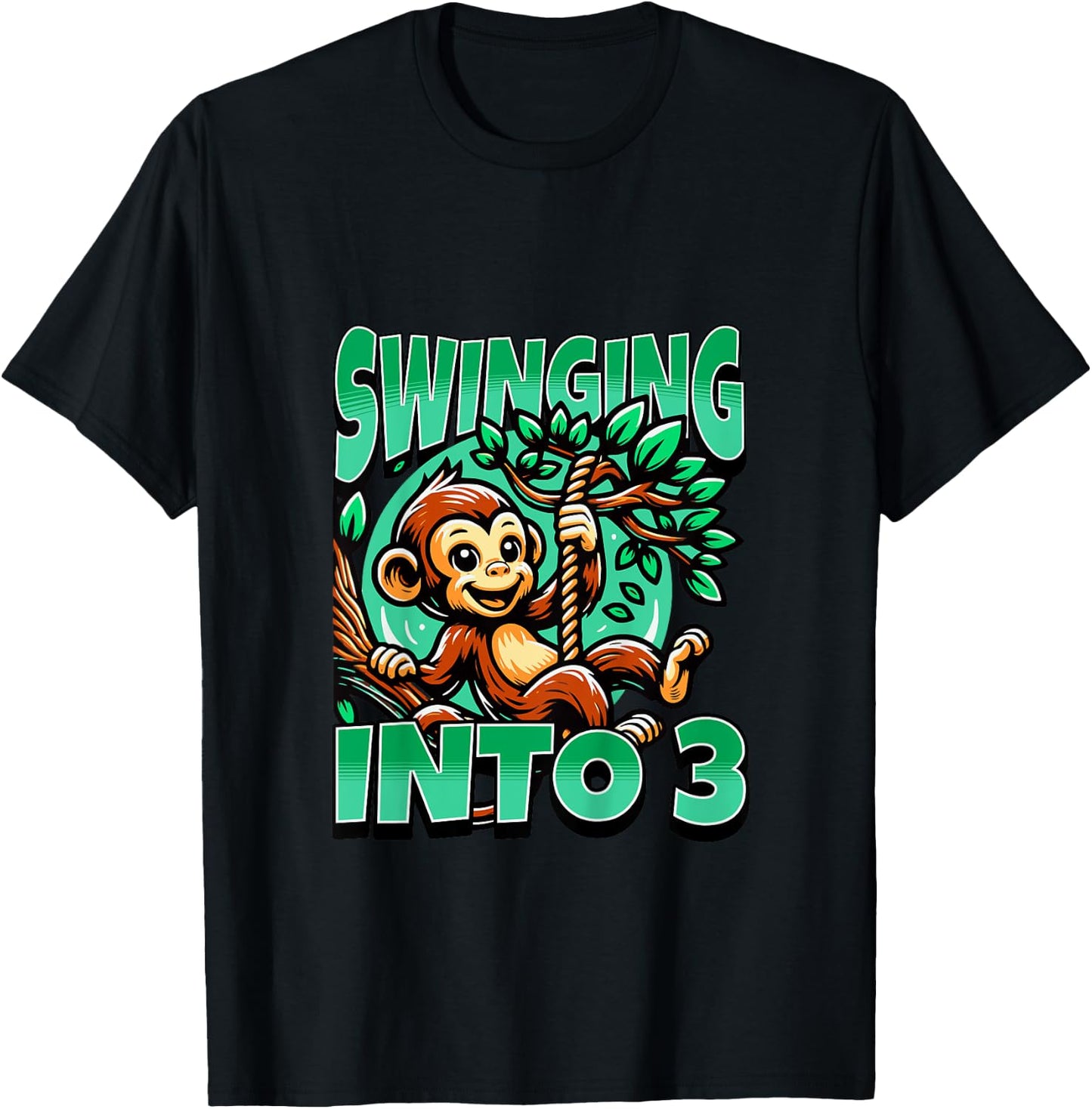 Monkey Swinging Into 3 Year Old 3rd Birthday Boy Girl T-Shirt - T-Shirt | Black