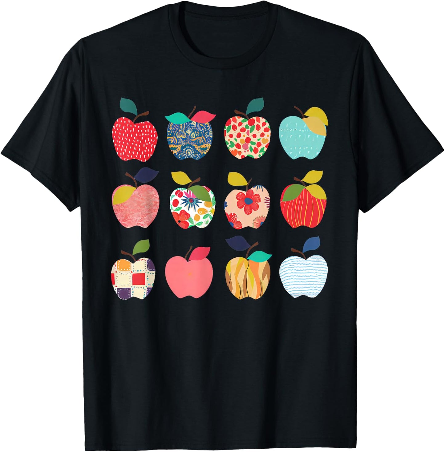 Funny Art Apples Back to School for Teacher Student T-Shirt - T-Shirt | Black