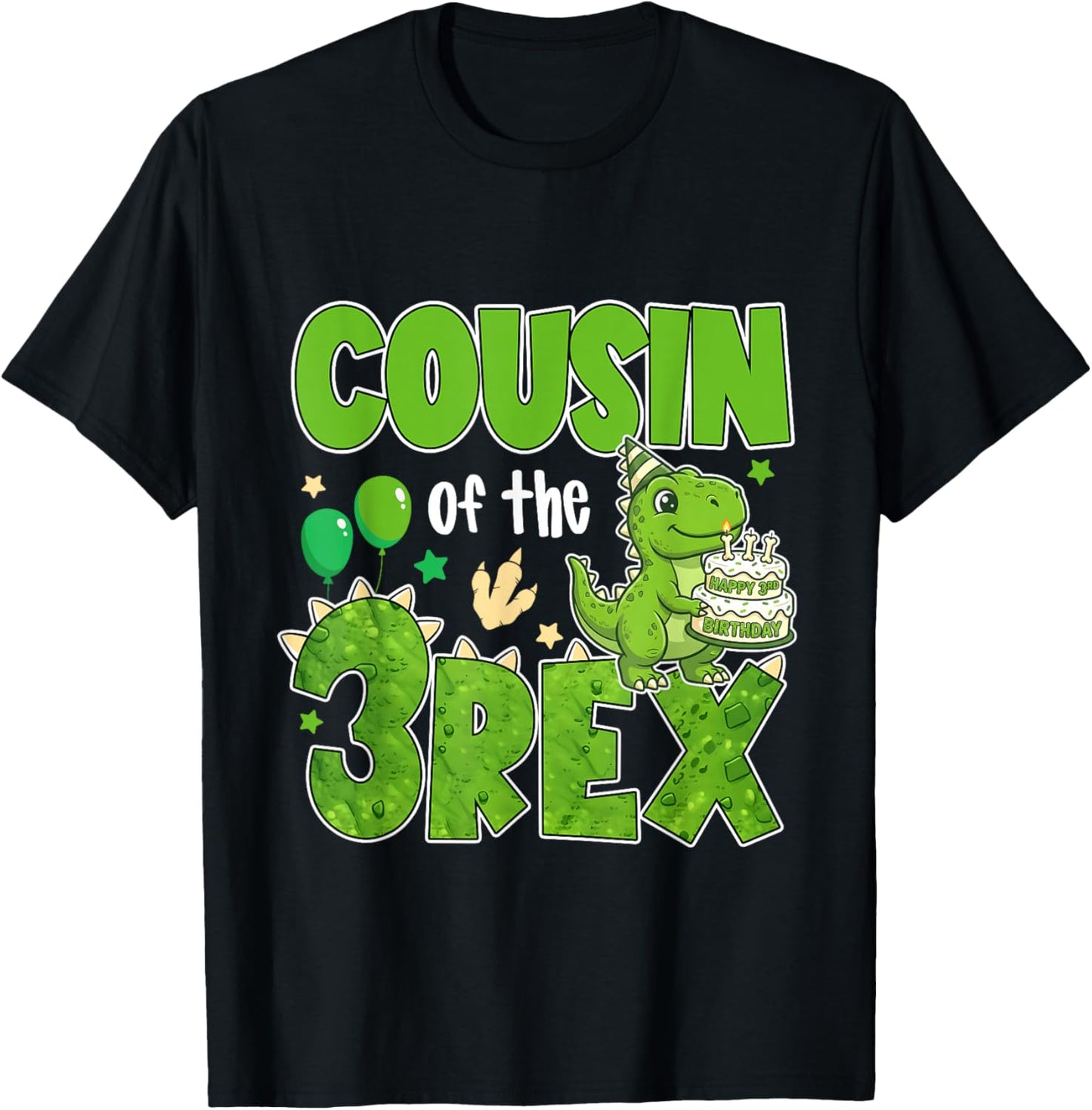 Cousin of The Three Rex Birthday Dinosaur Family Matching T-Shirt - T-Shirt | Black