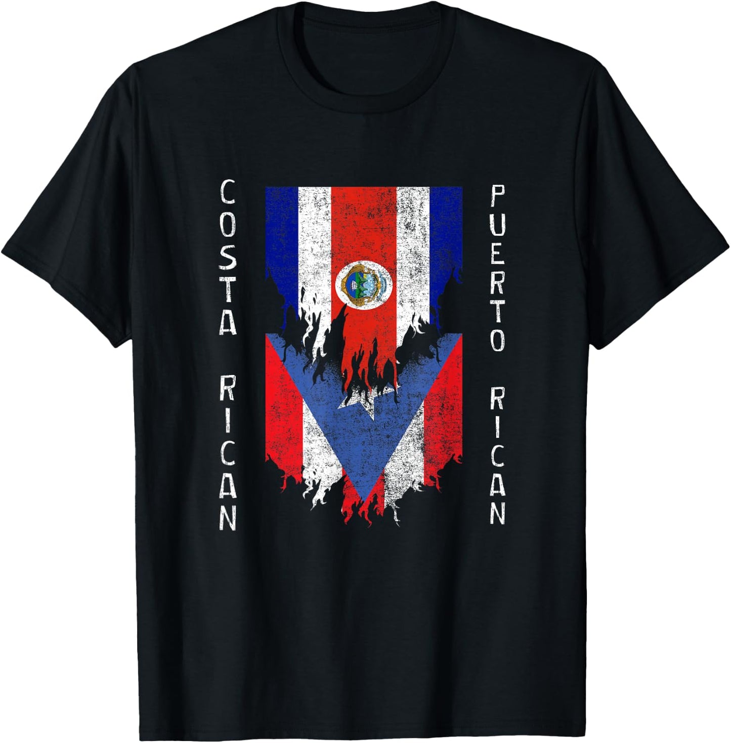 Costa Rican Puerto Rican Flags Ripped Costa Rica Puerto Rico T-Shirt - T-Shirt | Black