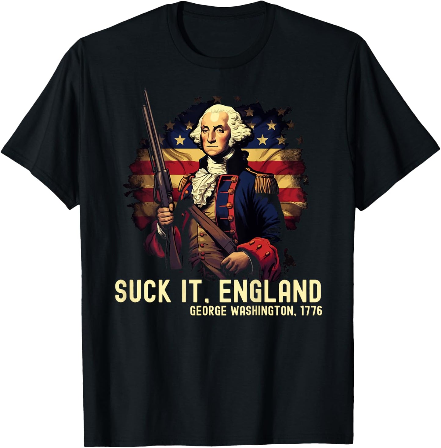 Suck it England George Washington 1776 4th of July On Back Men T-Shirt - T-Shirt | Black