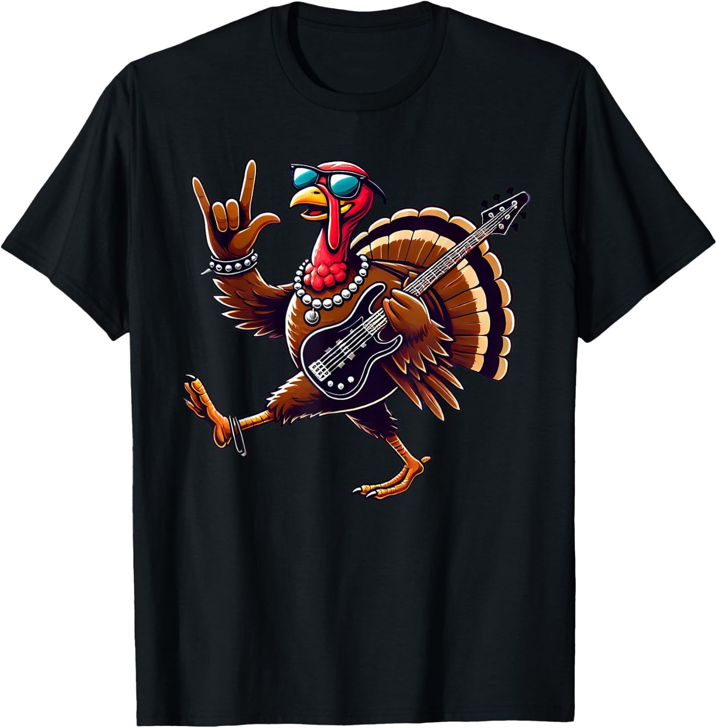 Rock n Roll Turkey Costume Funny Thanksgiving T-Shirt - T-Shirt | Black