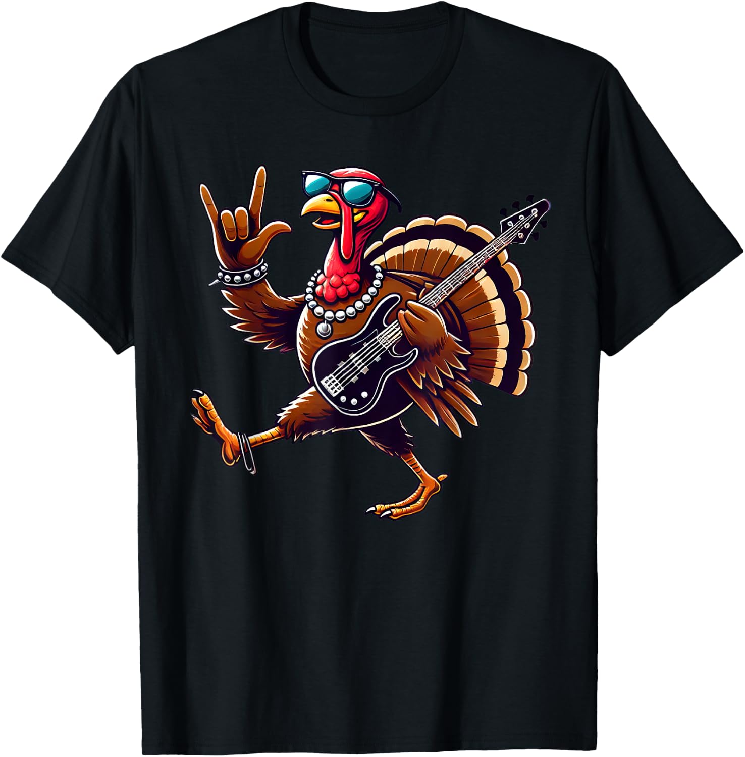 Rock n Roll Turkey Costume Funny Thanksgiving T-Shirt - T-Shirt | Black