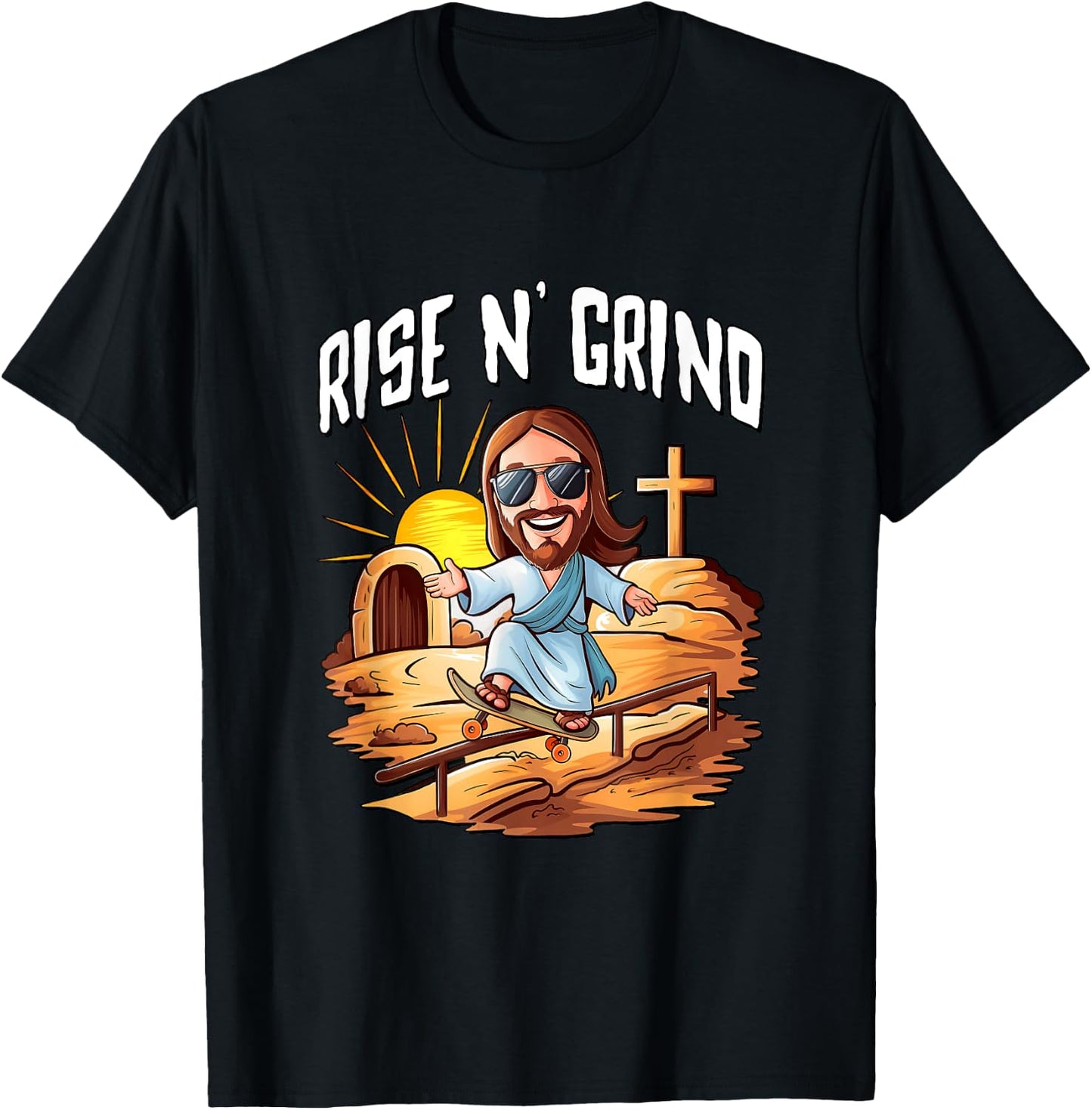 Rise N' Grind - Jesus Riding A Skateboard T-Shirt - T-Shirt | Black