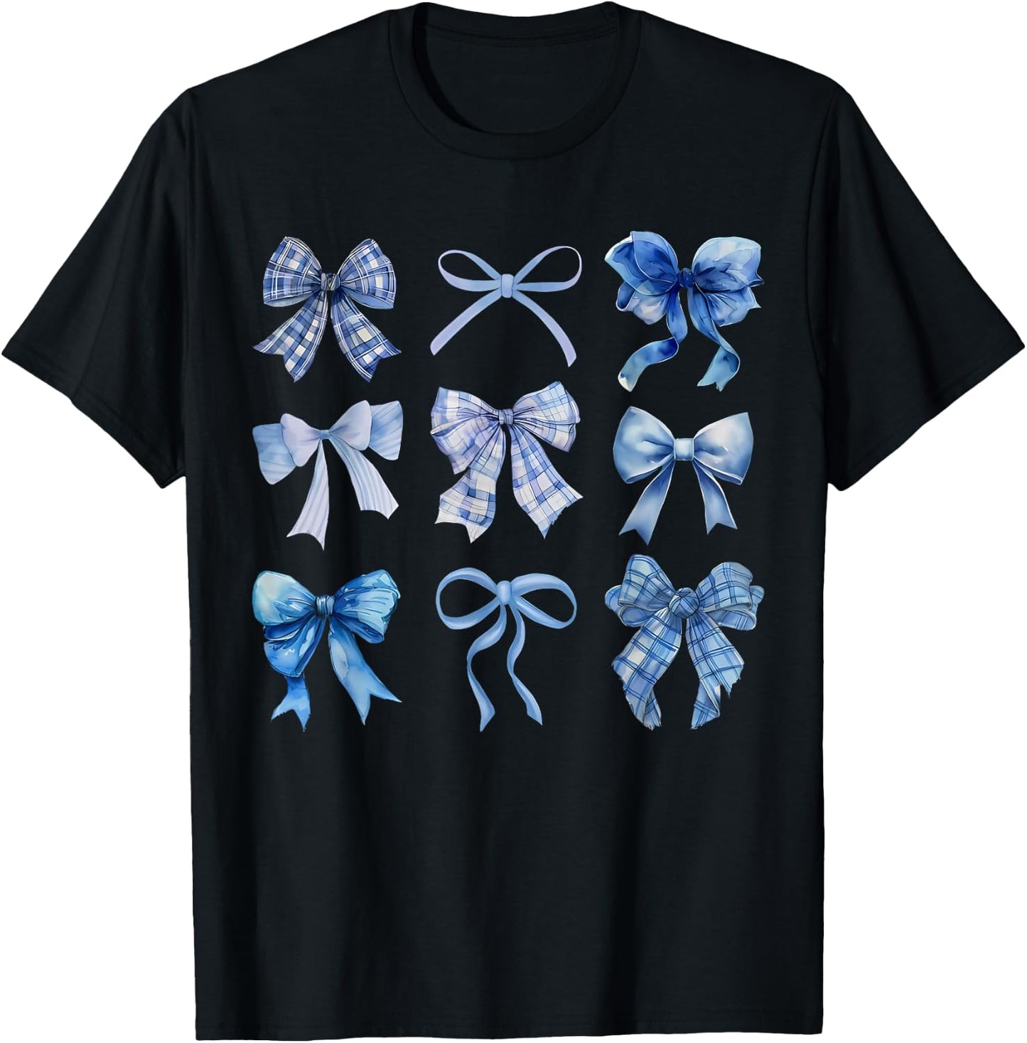 Blue Bow and Ribbon Cute Graphic T-Shirt - T-Shirt | Black