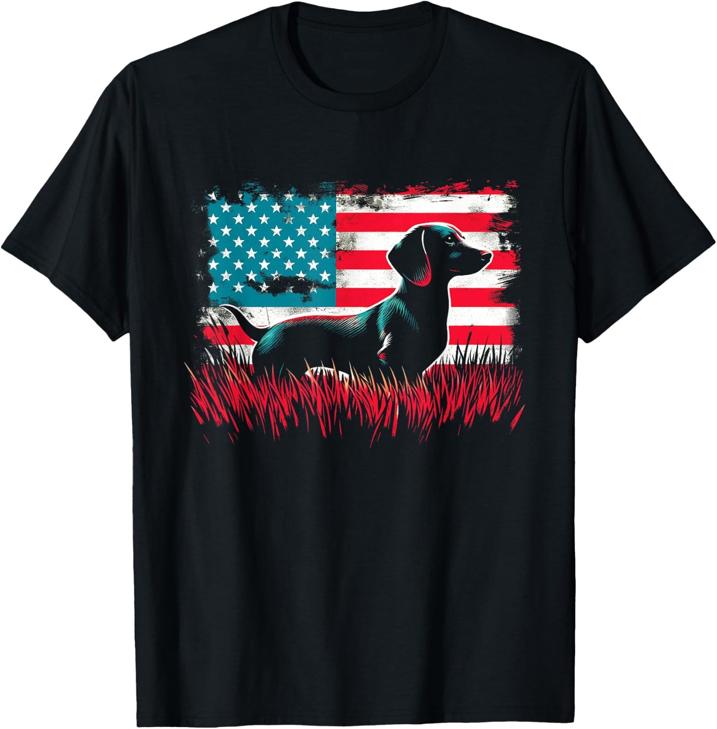 Dachshund American Flag - Patriotic USA Dog Lover T-Shirt - T-Shirt | Black