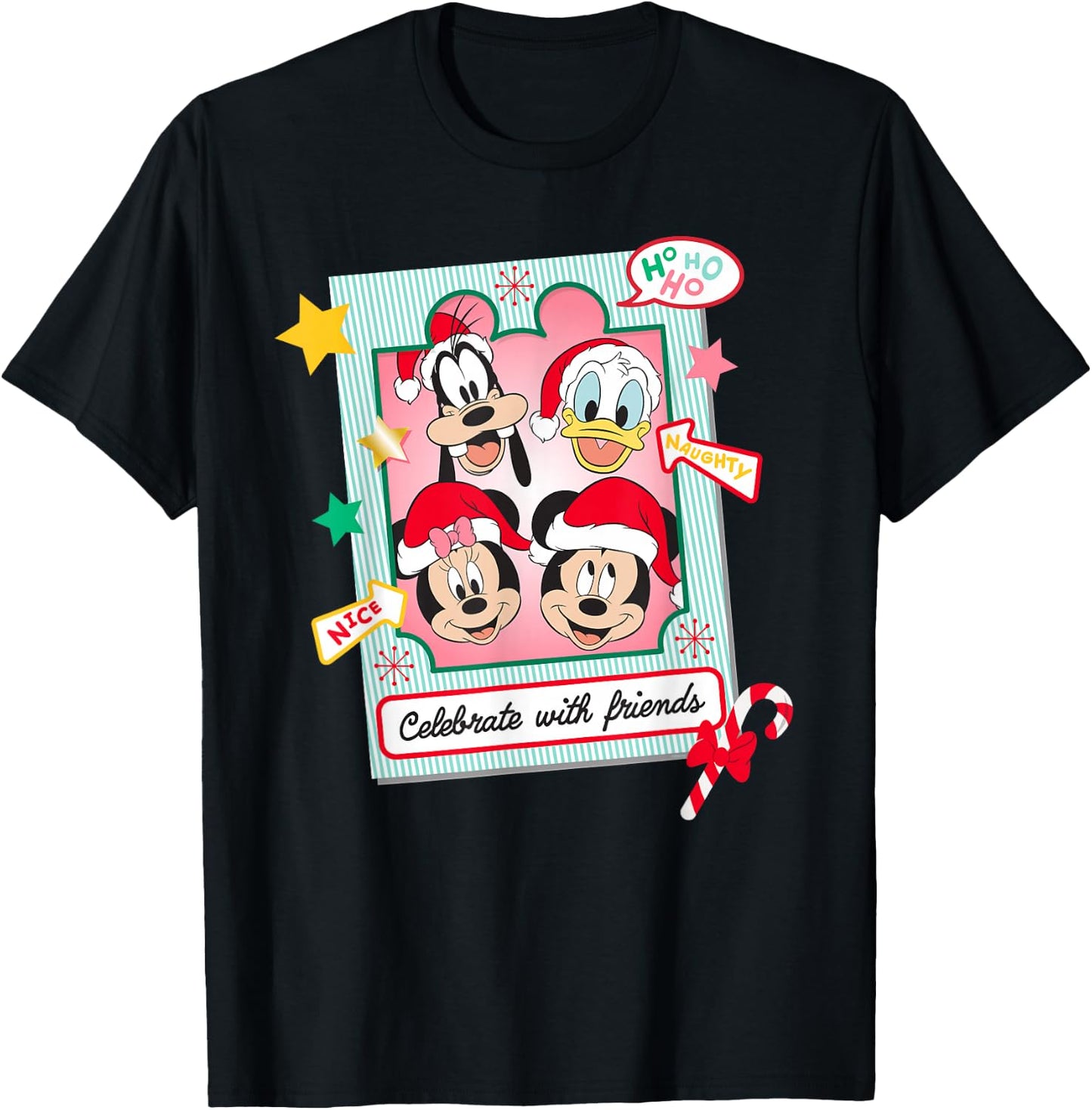 Disney Mickey Mouse & Pals Christmas Celebrate with Friends T-Shirt - T-Shirt | Black