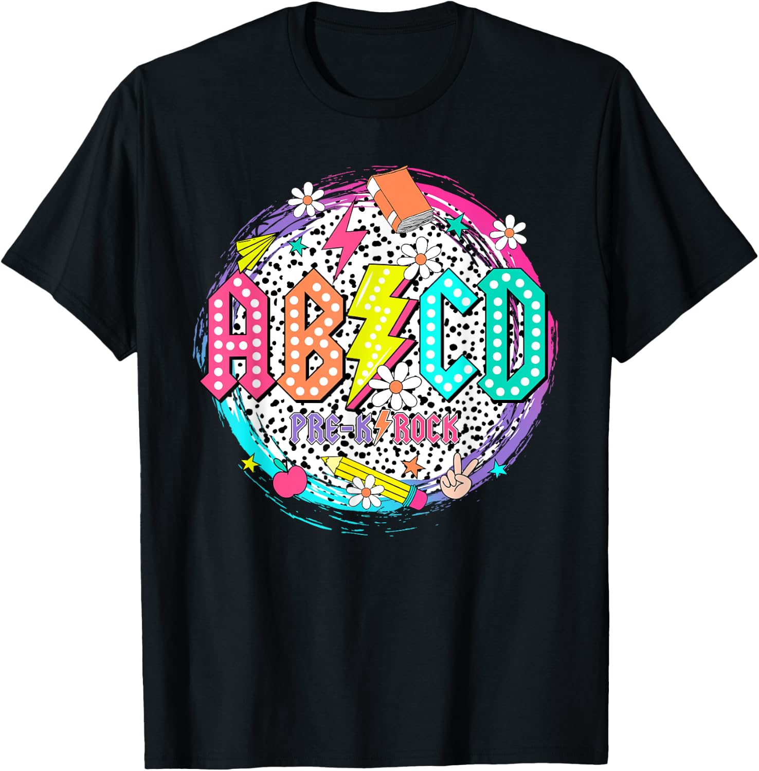 Cute Funny for Prek Teacher ABCD Rock Pre-K Rocks T-Shirt - T-Shirt | Black