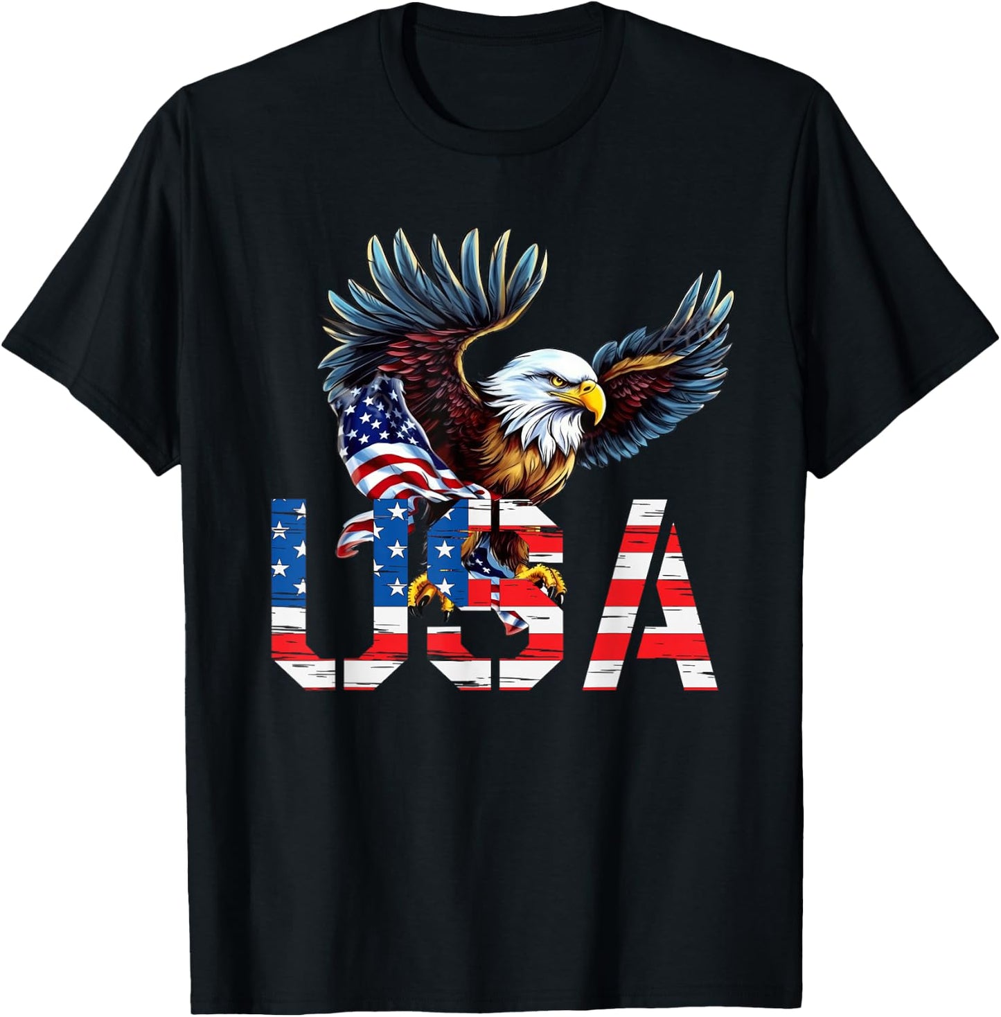 Happy 4th of July America Flag Patriotic Eagle USA Women Men T-Shirt - T-Shirt | Black