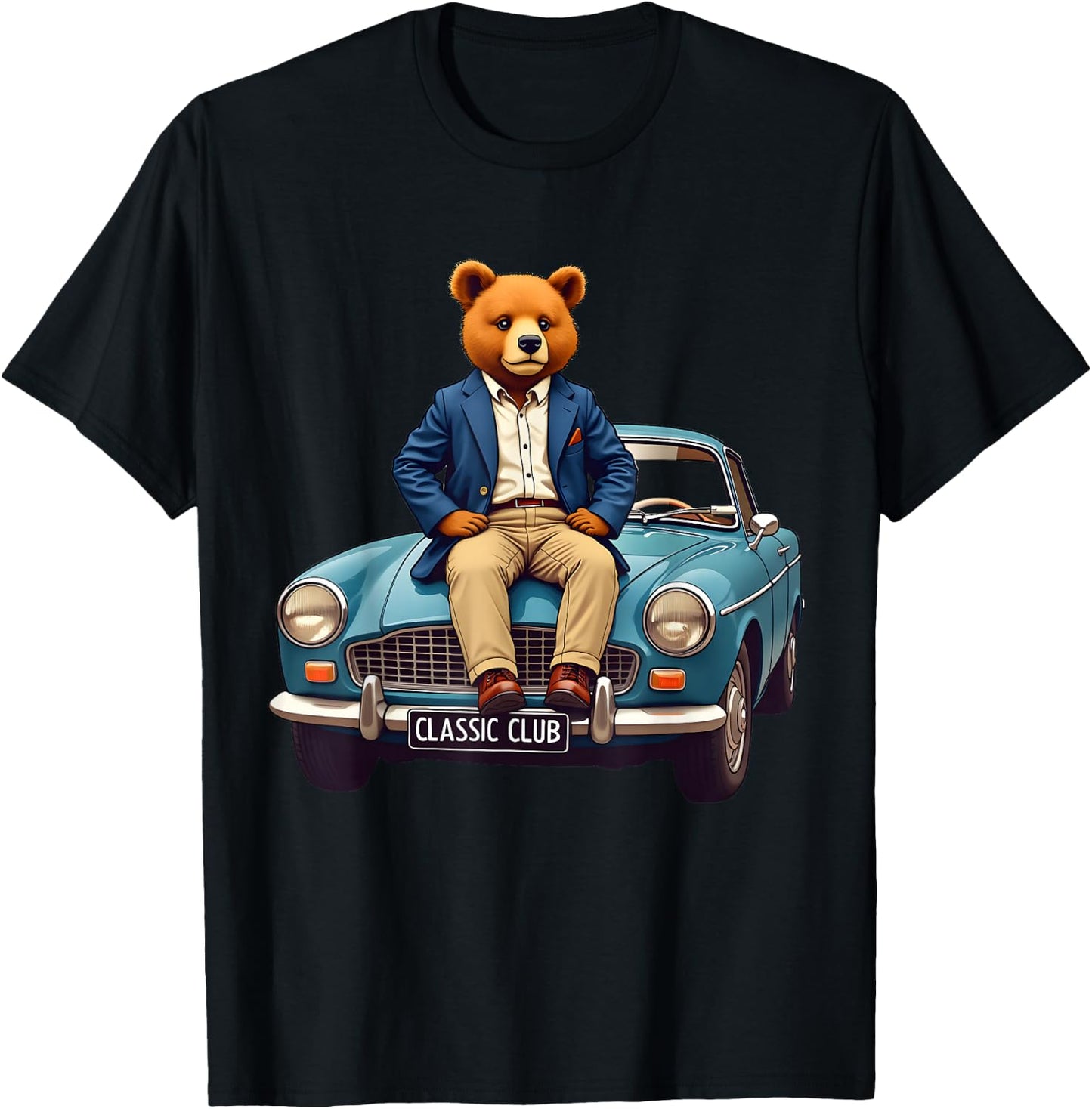 Enjoy Cool Teddy Bear With Classic Car Graphic Designs Fun T-Shirt - T-Shirt | Black