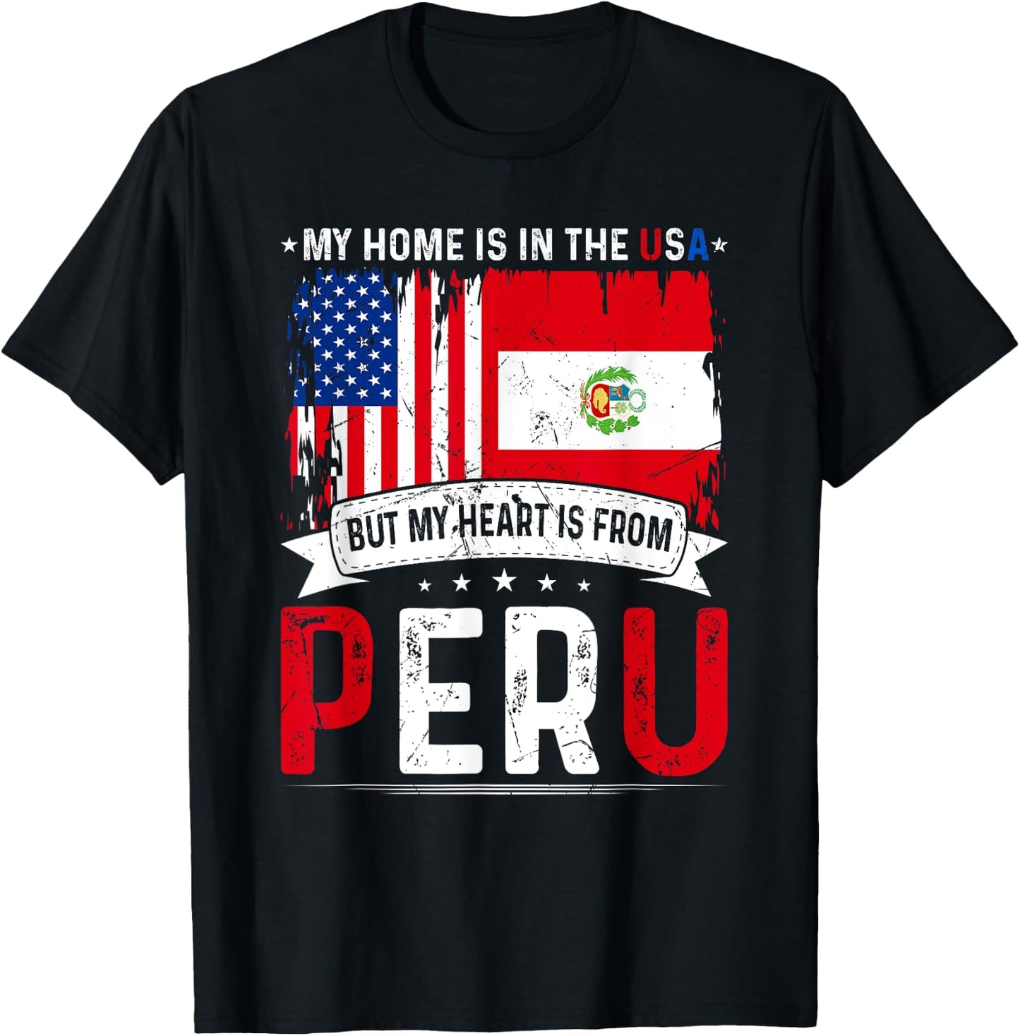 My Home USA My Heart is From Peru Flag American Peruvian T-Shirt - T-Shirt | Black