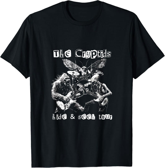 The Cryptids Hide & Seek Tour CryptidBigfoot Mothman UFO T-Shirt - T-Shirt | Black
