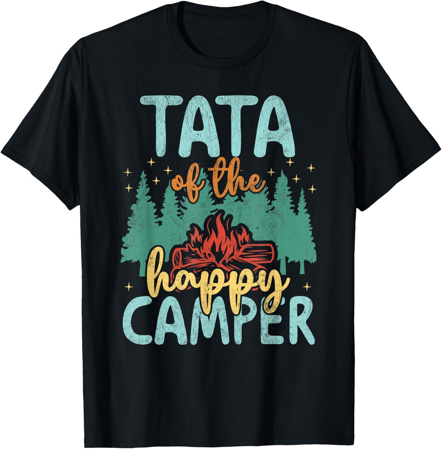 Tata of Happy Camper 1st Birthday Party Retro Tata T-Shirt - T-Shirt | Black