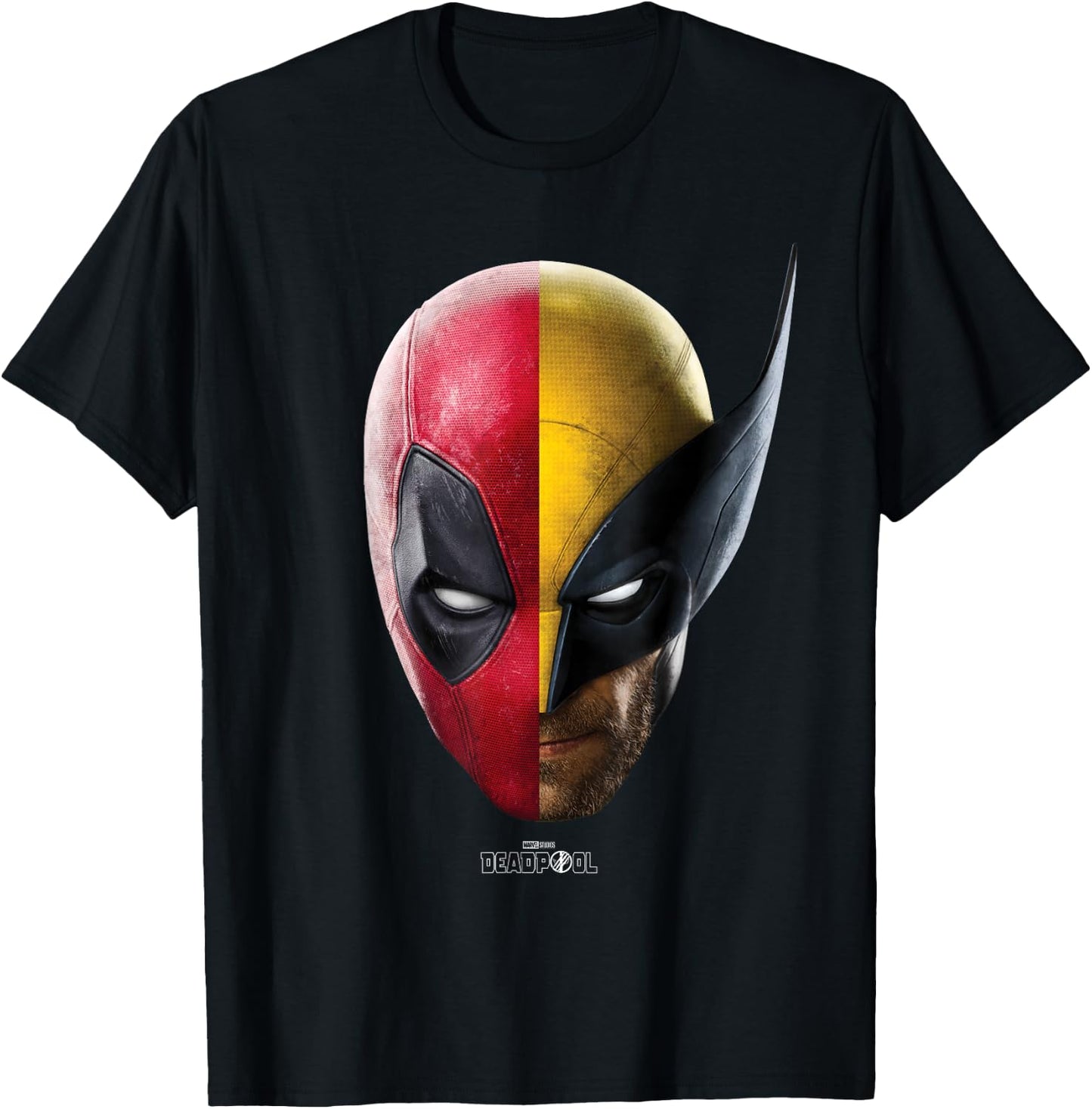 Marvel Deadpool & Wolverine Split Face Portrait T-Shirt - T-Shirt | Black