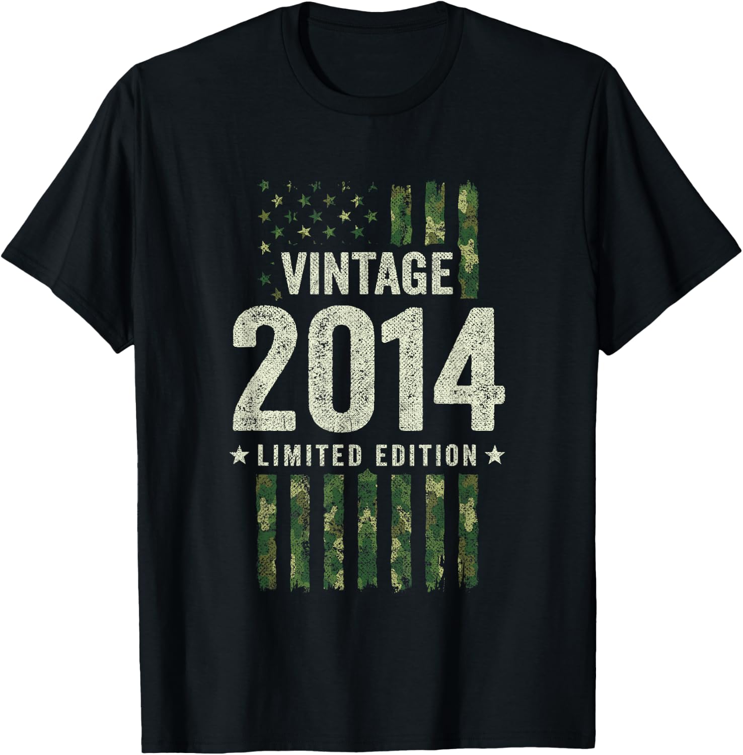 Vintage 2014 - Military Camo American Flag - Birthday 2014 T-Shirt - T-Shirt | Black