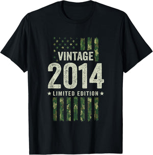 Vintage 2014 - Military Camo American Flag - Birthday 2014 T-Shirt - T-Shirt | Black