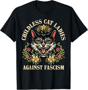 Childless Cat Ladies Against Fascism T-Shirt - T-Shirt | Black