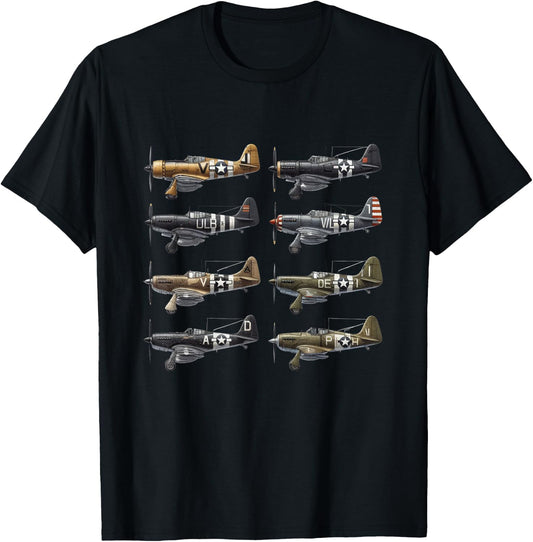 WW2 Fighter Airplanes Iconic WWII Airplanes Aviation Planes T-Shirt - T-Shirt | Black
