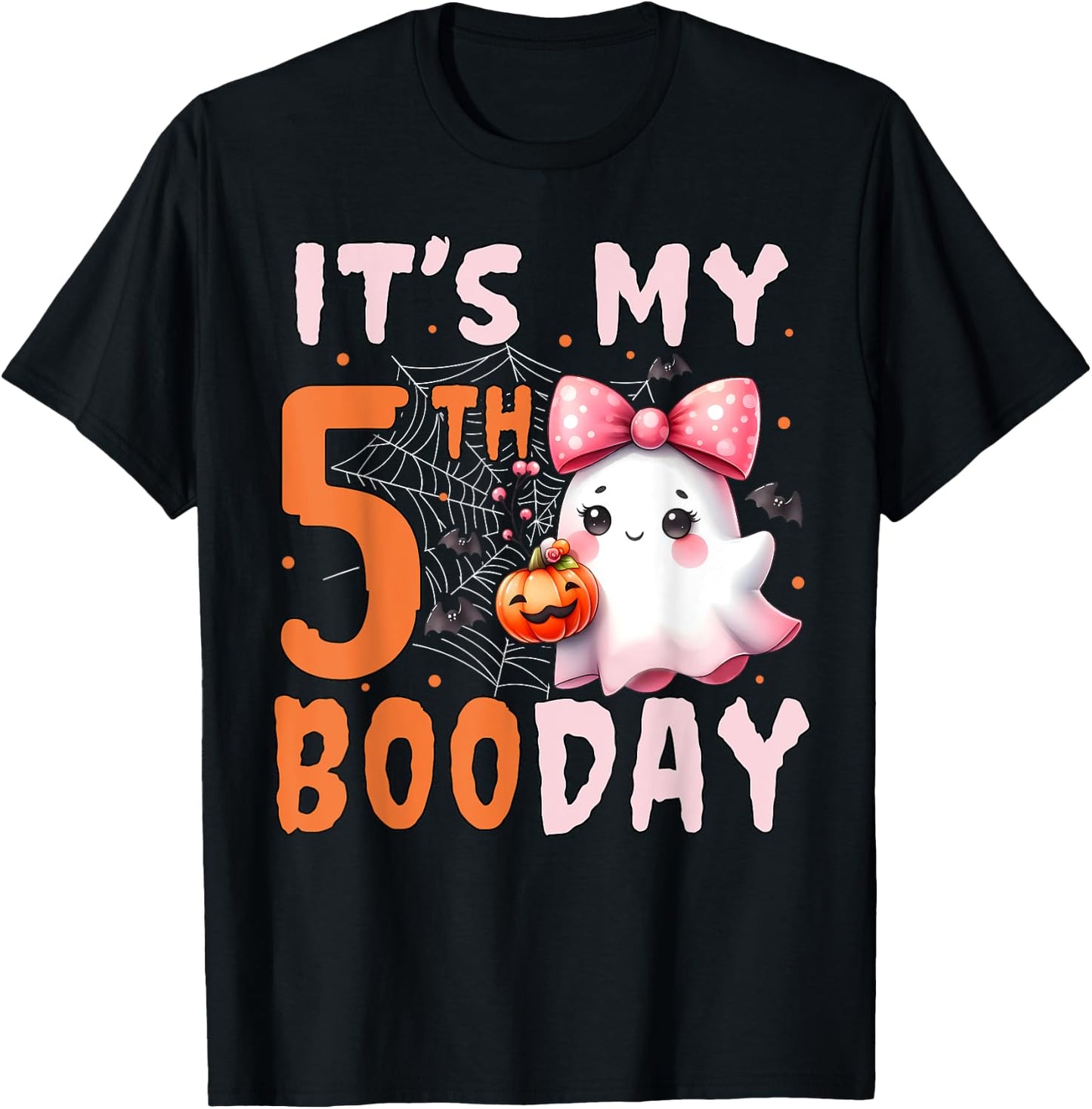 Its My Boo Day Cute Halloween 5th Birthday Ghost Bow Girl T-Shirt - T-Shirt | Black