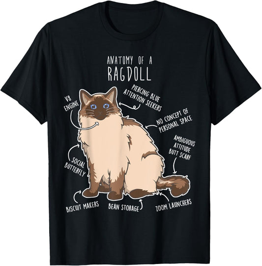 Ragdoll Cat Anatomy, Funny Cute Pet Mom Dad, Seal Point T-Shirt - T-Shirt | Black