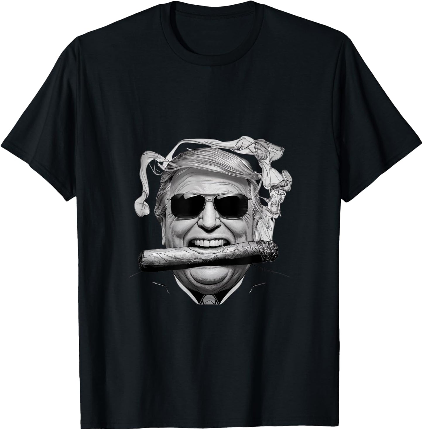 Motorcycle Trump Trump with a Cigar Victory X-Small Black Cartoon T-Shirt - T-Shirt | Black