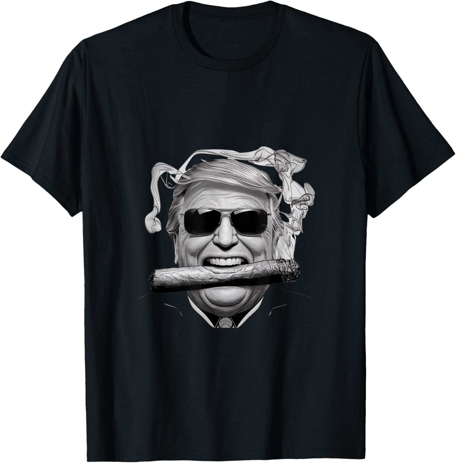Motorcycle Trump Trump with a Cigar Victory X-Small Black Cartoon T-Shirt - T-Shirt | Black