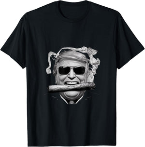Motorcycle Trump Trump with a Cigar Victory X-Small Black Cartoon T-Shirt - T-Shirt | Black