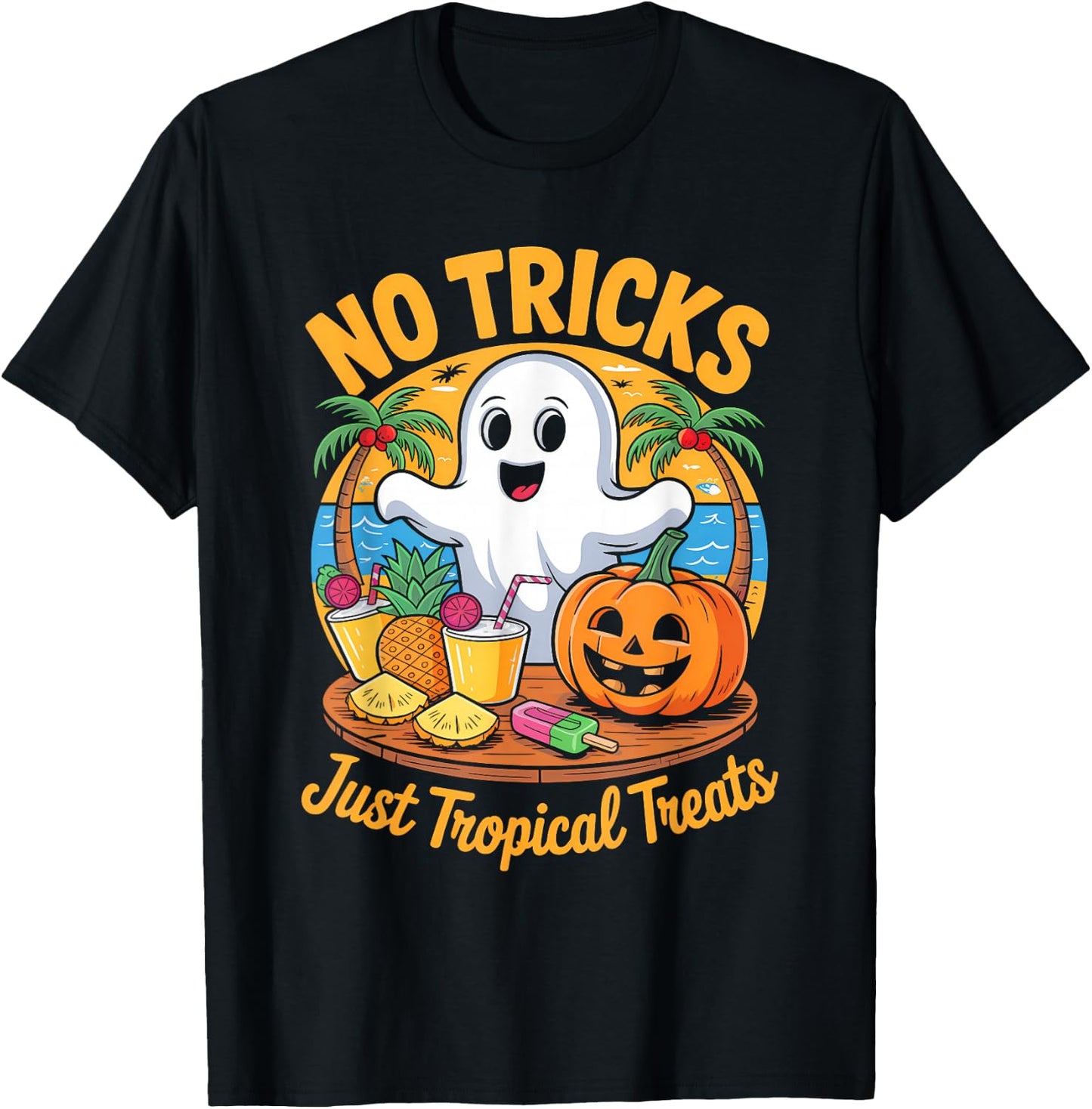 Cute Summerween Ghost Funny Beach Halloween T-Shirt - T-Shirt | Black