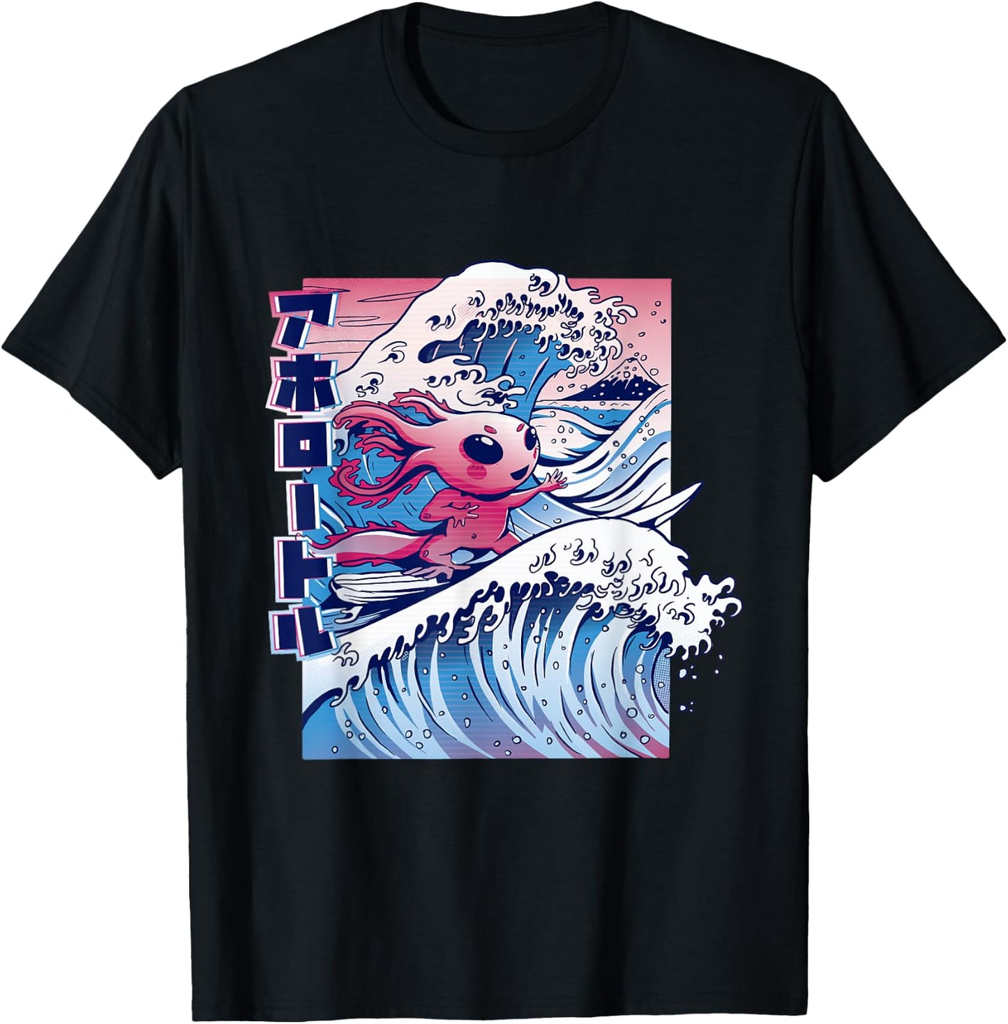Axolotl Kanagawa Great Wave Japan T-Shirt - T-Shirt | Black