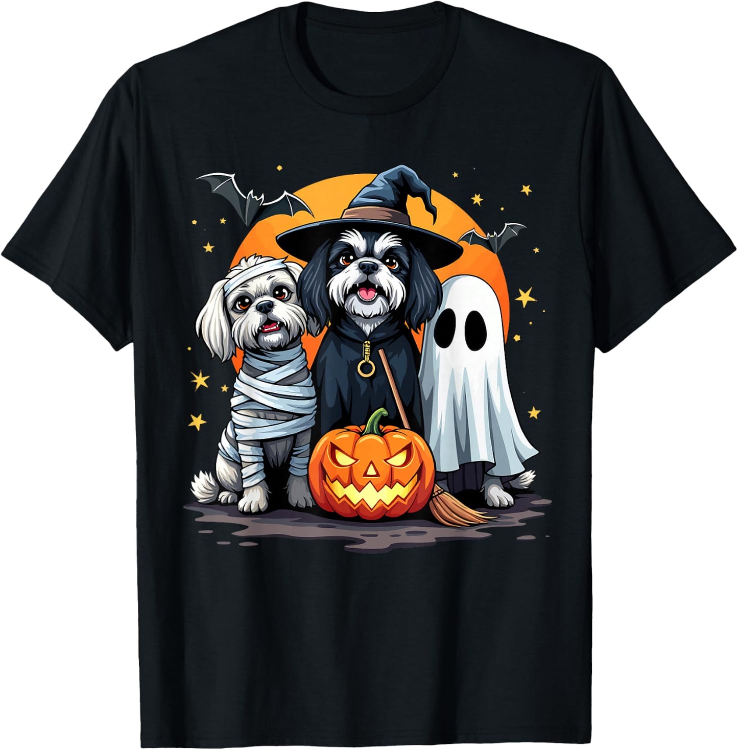 Shih Tzu Halloween Costume Mummy Witch Ghost Dog Lover Men Women Kids T-Shirt - T-Shirt | Black
