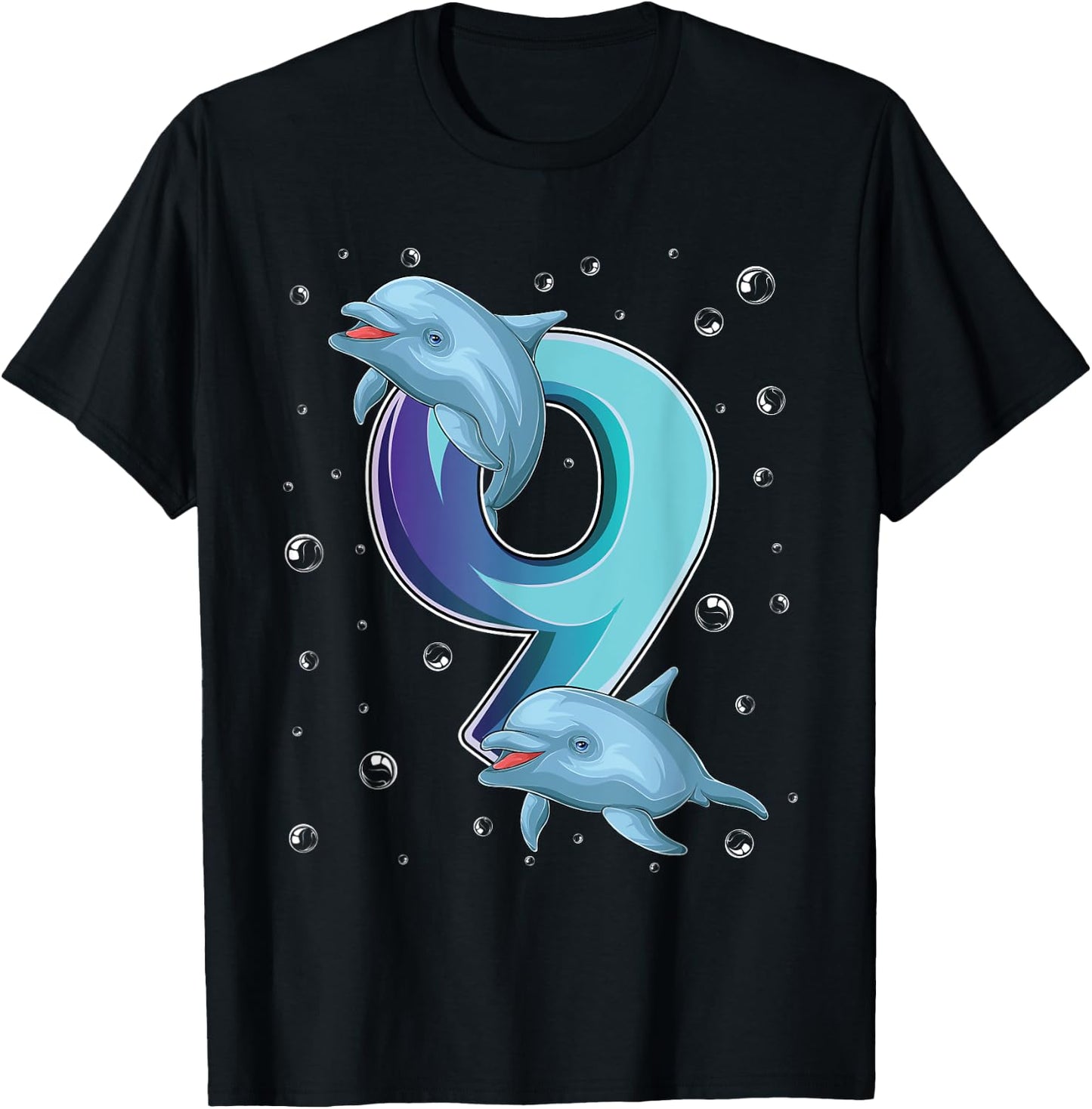 9 Year Old Dolphin 9th Birthday Girl Party Dolphin Lover T-Shirt - T-Shirt | Black