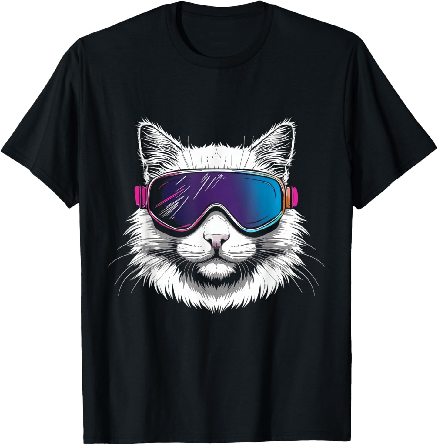 Ski Snowboard Cat Goggles Winter Sports Snowboarder Skiing T-Shirt - T-Shirt | Black
