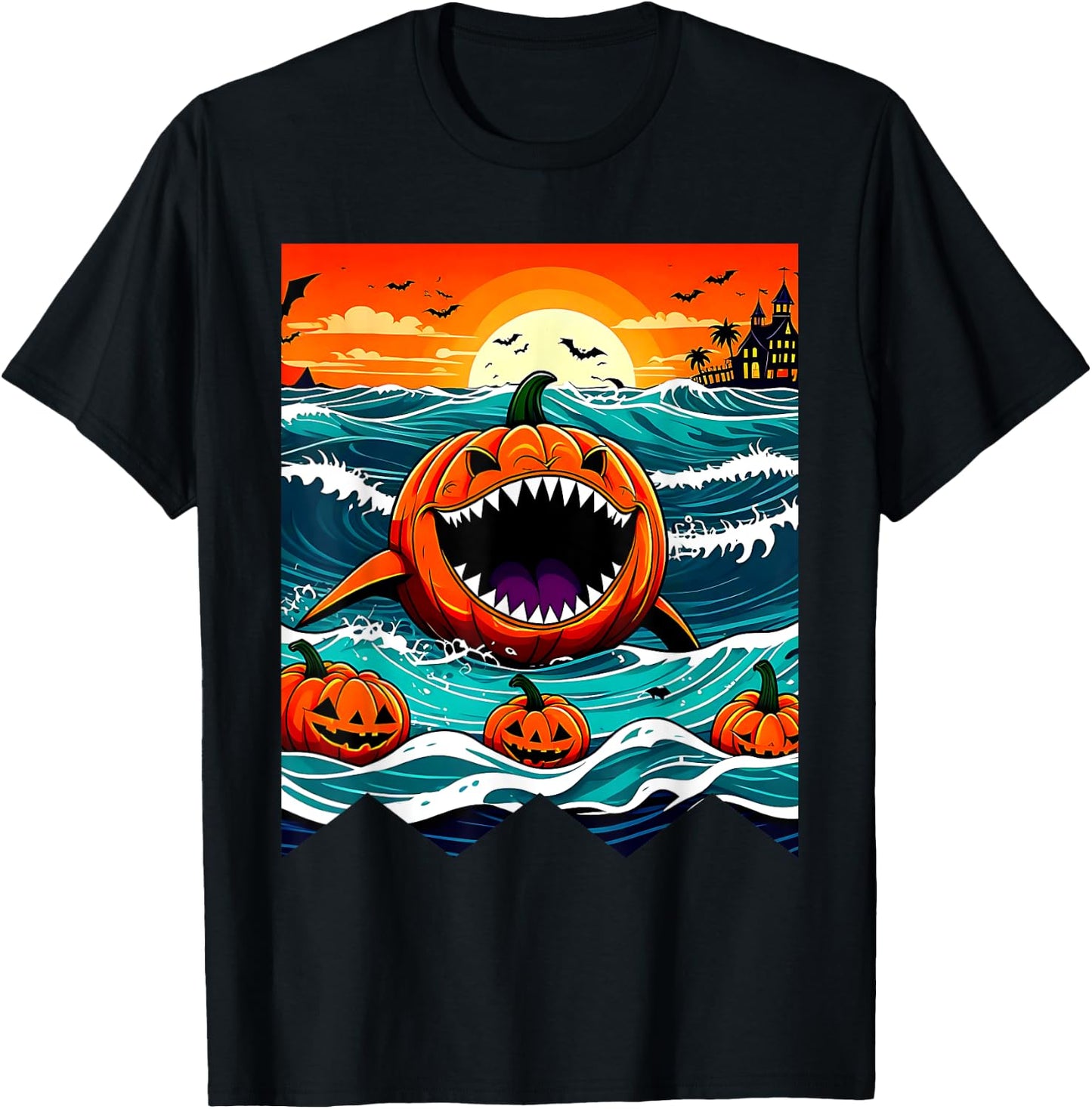 Halloween Pumpkin Shark Funny Summerween Spooky Summer Kids T-Shirt - T-Shirt | Black