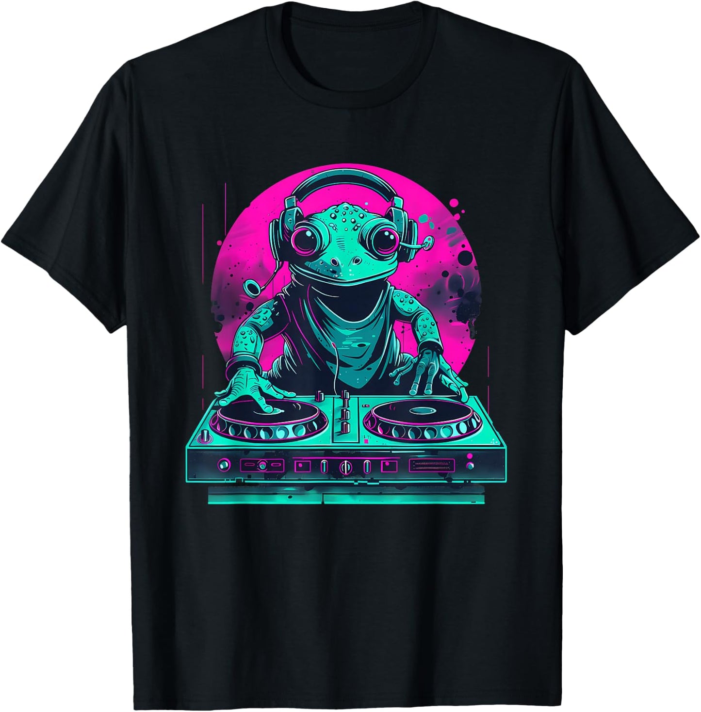 DJ Frog EDM DJ Toad Colourful Turntable DJ Frog Dance Music T-Shirt - T-Shirt | Black